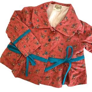 Floral corduroy jacket pink blue shacket liberty print Peter Pan collar